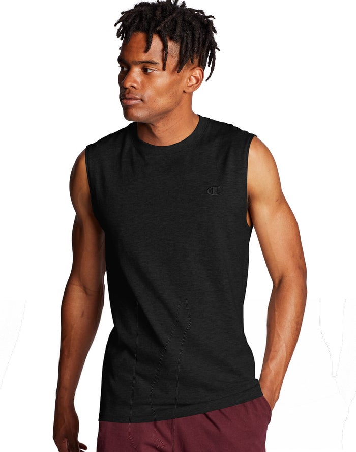 Champion Mens Tank Tops NZ - Classic Jersey Black ( 5703-IQTZW )